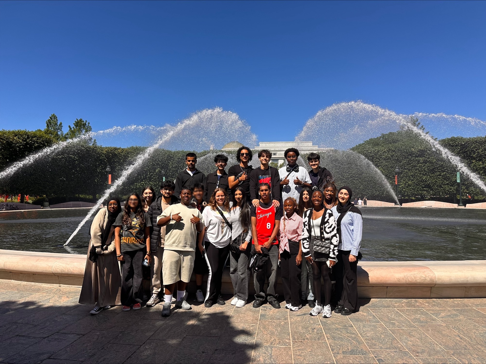 Year 12 politics students in front of fountain