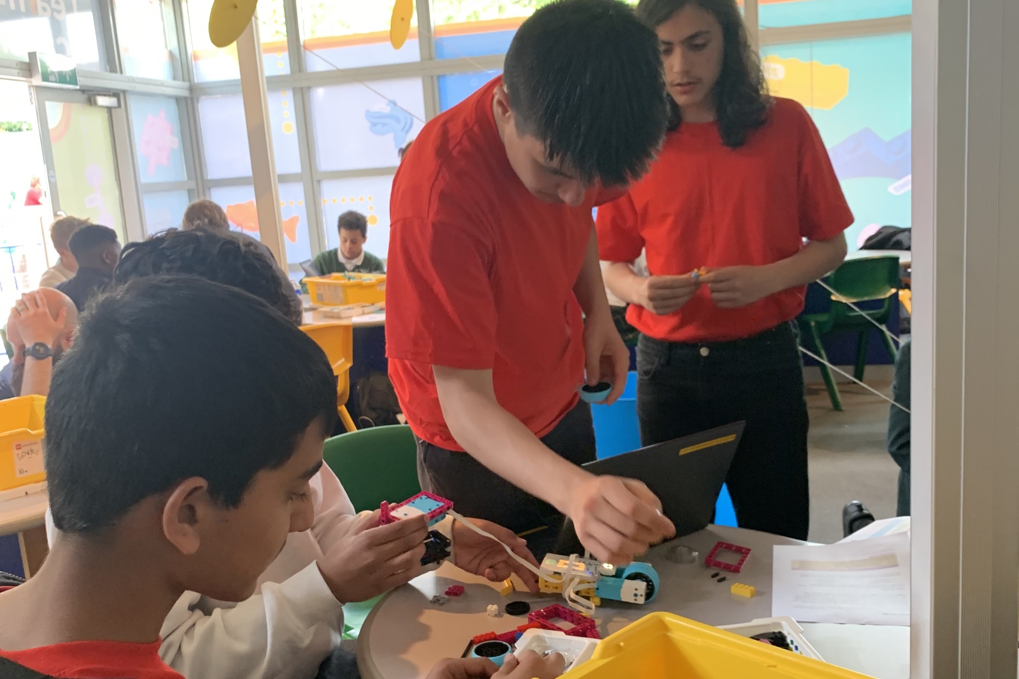 Robotics team building their robot